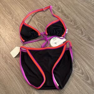 NWT TYR Black Bikini with Pink and Orange Trim